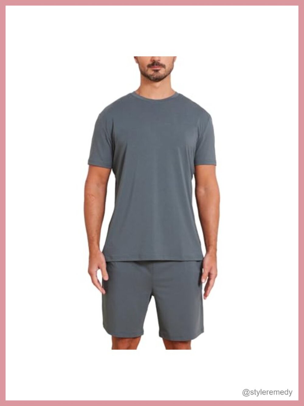 Men's Bamboo Viscose Pajama Set Short Sleeve Crew Neck Sleepwear